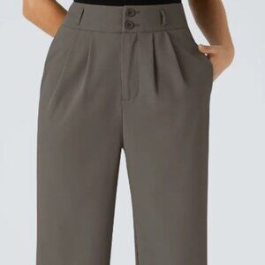 HALARA High Waisted Zipper Pocket Shirred Straight Leg Work Pants